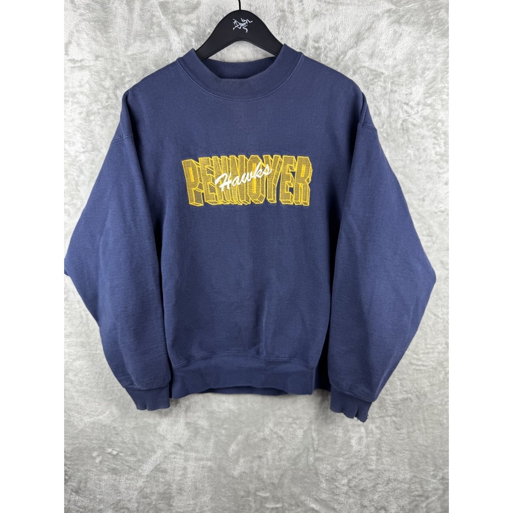 Vintage Pennoyer Hawks Sweatshirt Embroidered School Illinois Blue Mens‎ XL 90s